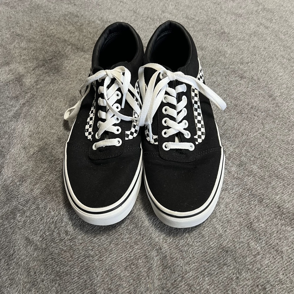 Vans Mens 9 Skate Old Skool Sneakers Checker Stripe Black White Casual Low Top